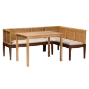 bali & pari Tabanan Modern Bohemian Natural Brown Rattan and Brown Acacia Wood 3-Piece Dining Nook set Baxton Studio restaurant furniture, hotel furniture, commercial furniture, wholesale bar furniture, wholesale dining sets, classic dining sets